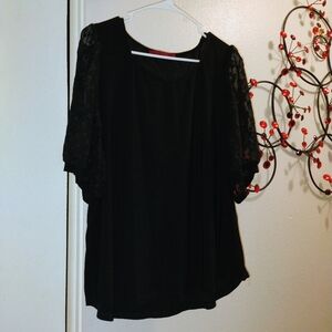 Plus Size 3X Black Blouse by Love Scarlett W/ Mesh Short Sleeves